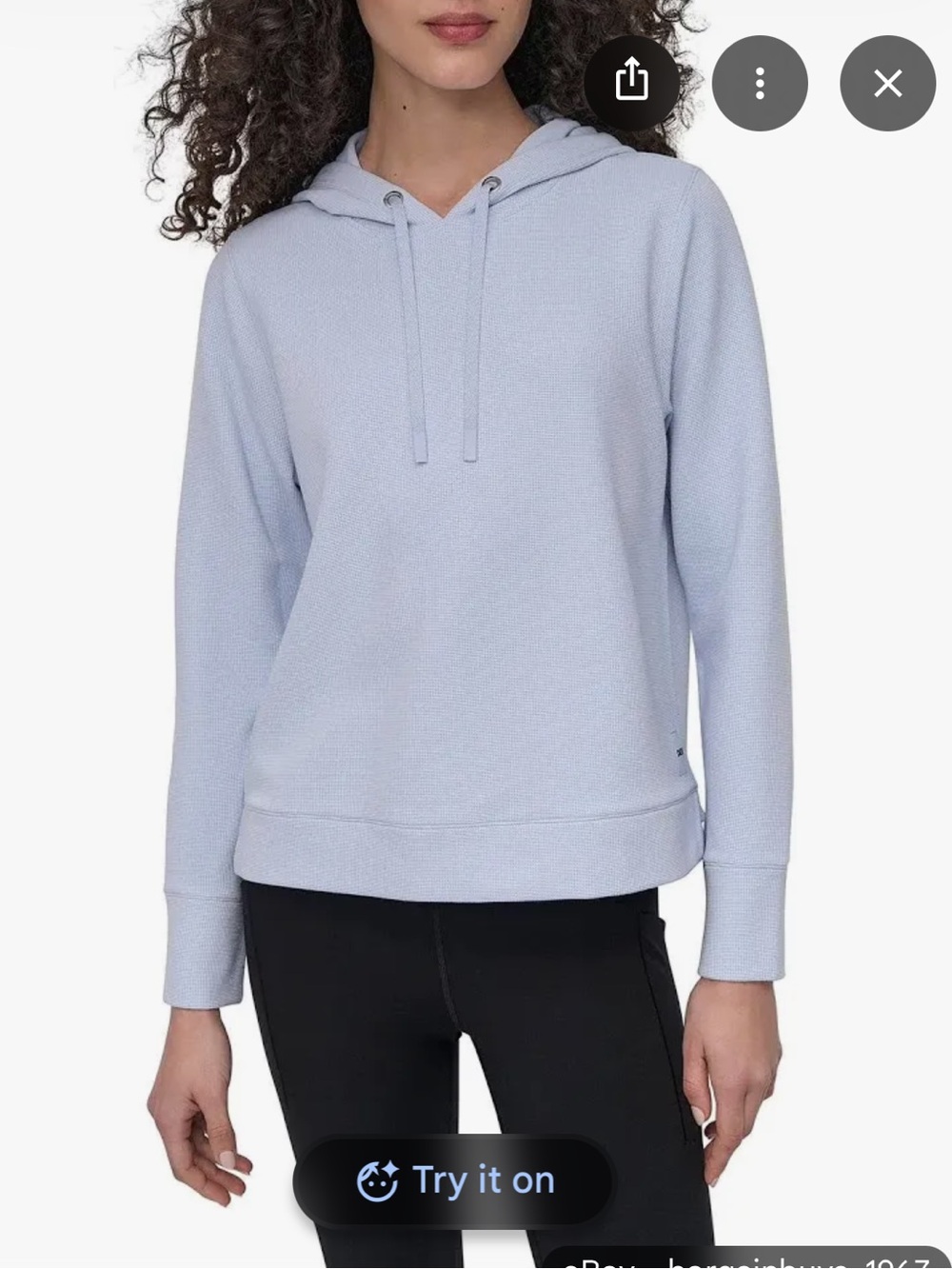 DKNY light blue waffle knit hoodie - Picture 2 of 8